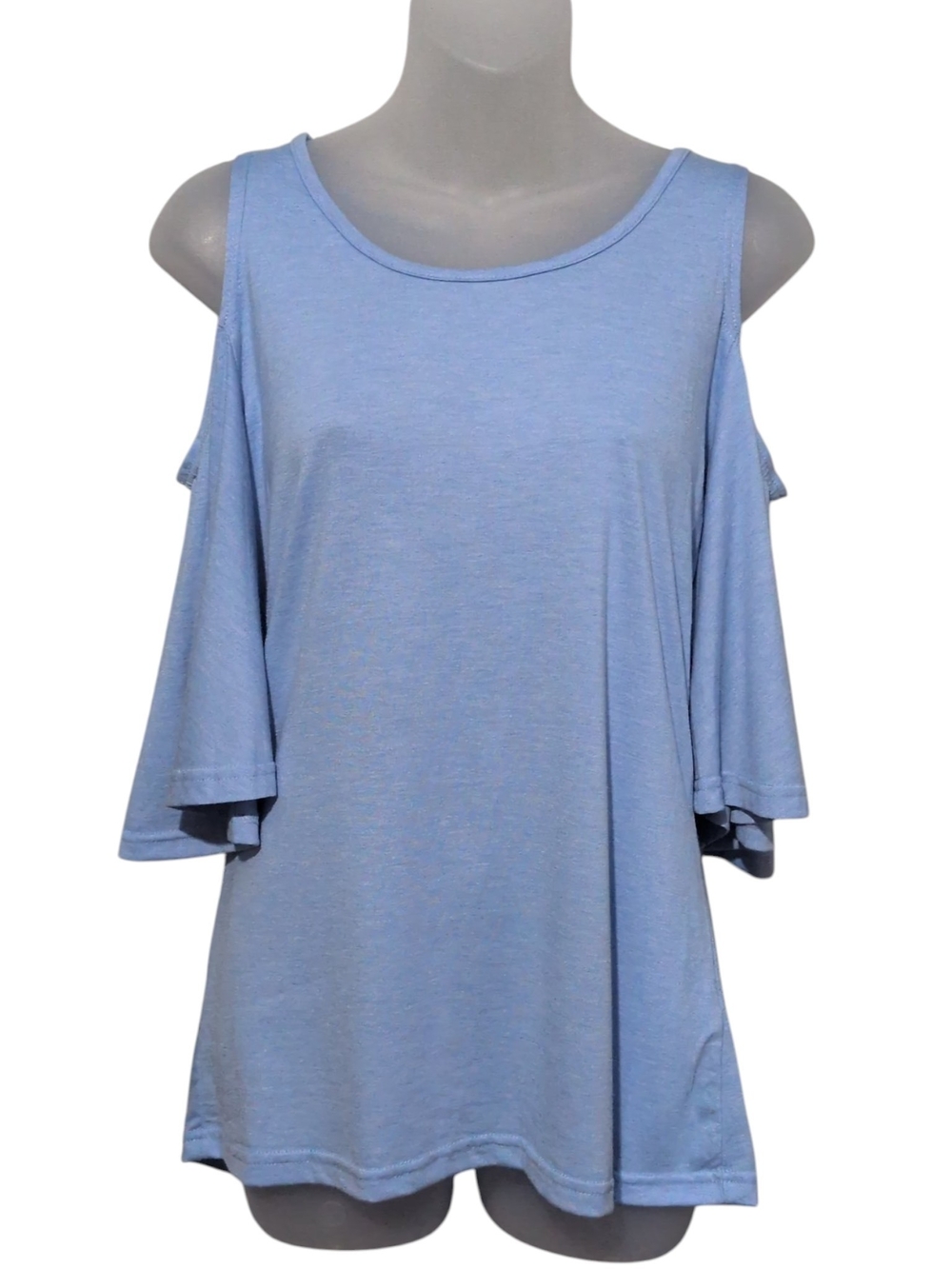 Umgee Small Light Blue Cold-Shoulder Flowy Stretchy Soft Tee